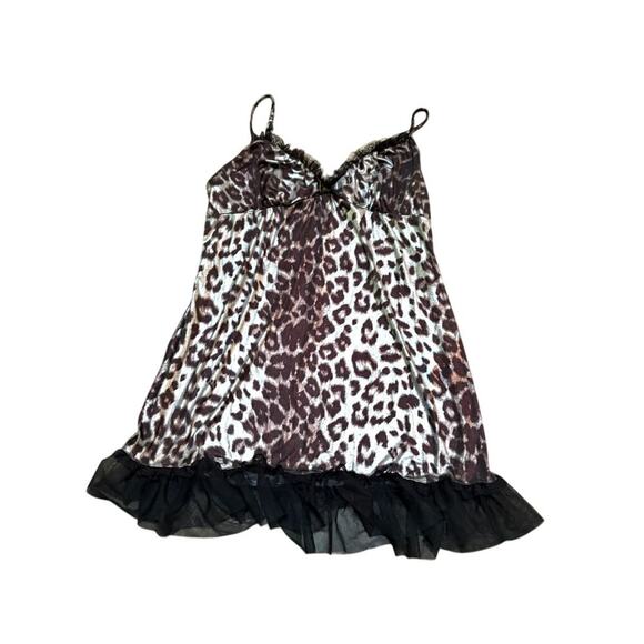 Y2K Flora Leopard Slip Dress M Tulle Hem Lingeriecore Festival Look - Picture 1 of 3